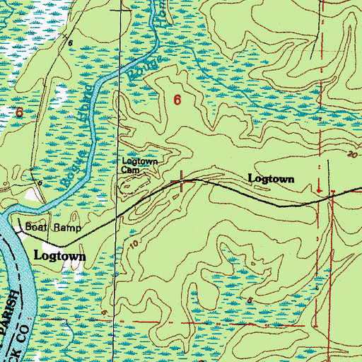 Topographic Map of Logtown, MS
