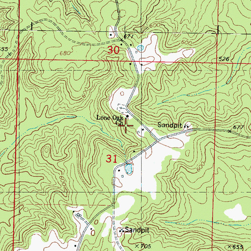 Topographic Map of Lone Oak Church, MS