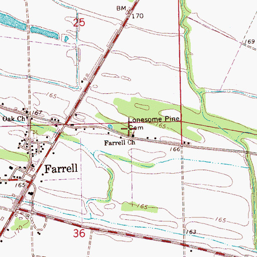 Topographic Map of Lonesome Pine Cemetery, MS