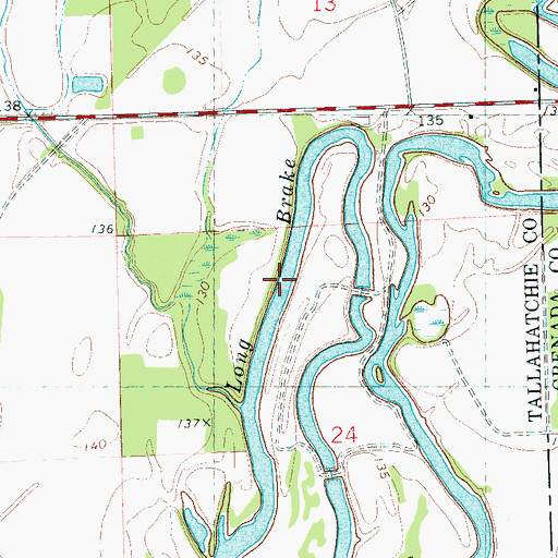 Topographic Map of Long Brake, MS
