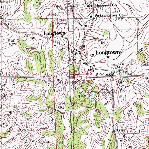 Topographic Map of Longtown, MS