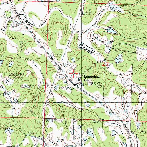 Topographic Map of Longview Cemetery, MS