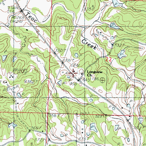 Topographic Map of Longview Church, MS