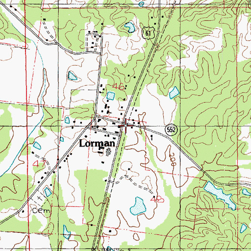 Topographic Map of Lorman, MS
