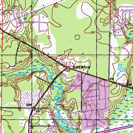 Topographic Map of Loraine, MS
