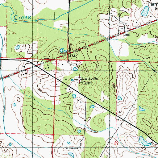 Topographic Map of Lottville Cemetery, MS