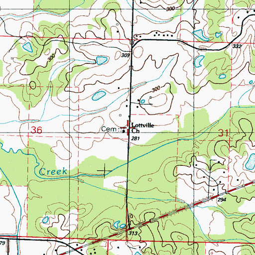 Topographic Map of Lottville Church, MS