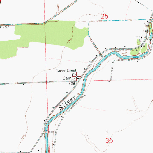 Topographic Map of Love Crest Church, MS