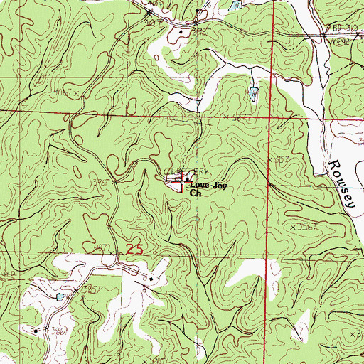 Topographic Map of Love Joy Church, MS
