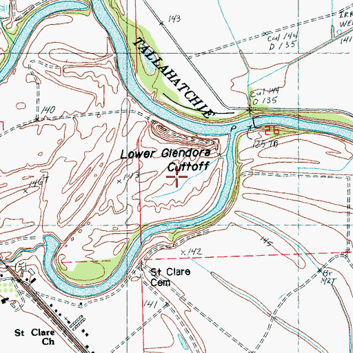 Topographic Map of Lower Glendora Cut-Off, MS