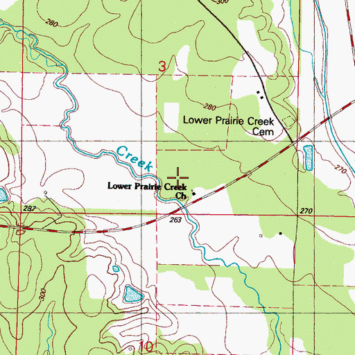 Topographic Map of Lower Prairie Creek Missionary Baptist Church, MS