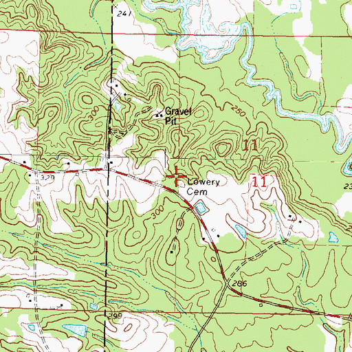 Topographic Map of Lowery Cemetery, MS