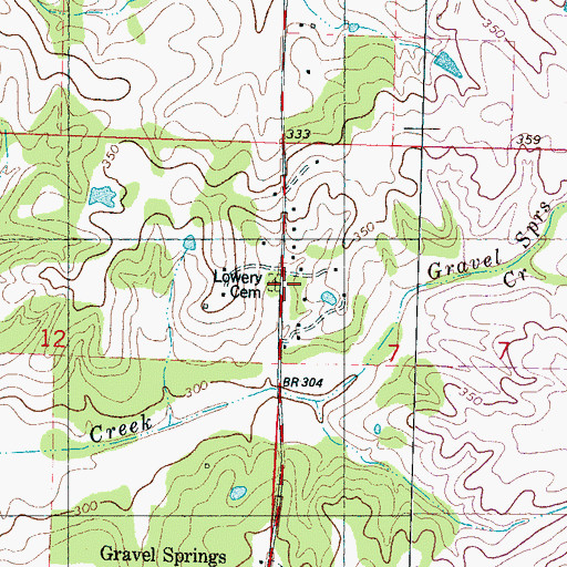 Topographic Map of Lowery Cemetery, MS