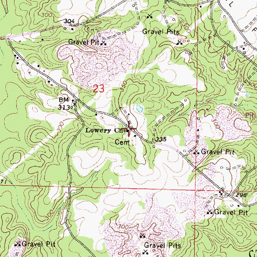 Topographic Map of Lowery Church, MS