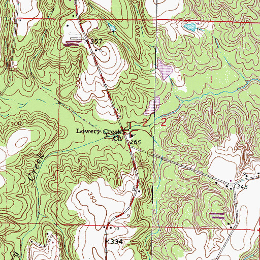 Topographic Map of Lowery Creek Baptist Church, MS
