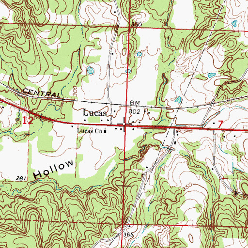 Topographic Map of Lucas, MS