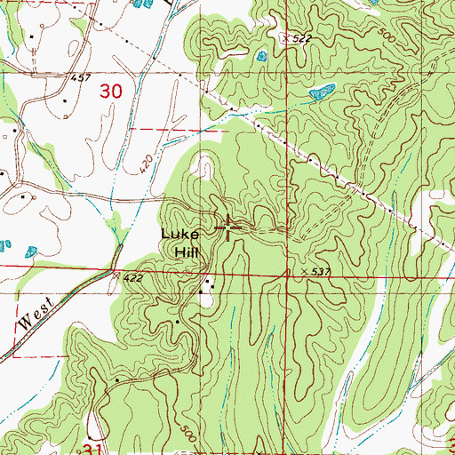 Topographic Map of Luke Hill, MS