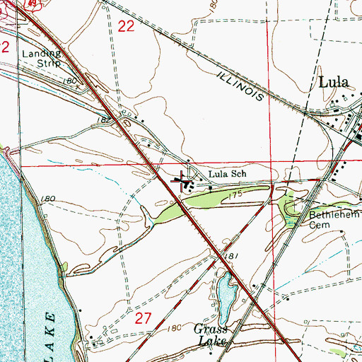 Topographic Map of Lula School, MS