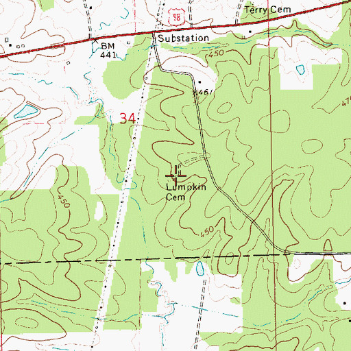Topographic Map of Lumpkin Cemetery, MS