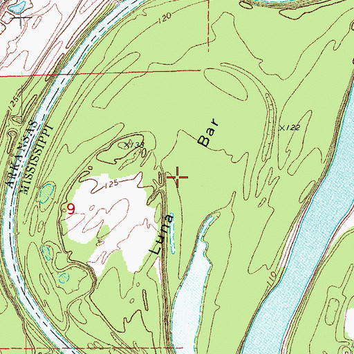 Topographic Map of Luna Bar, MS