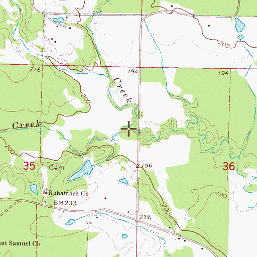 Topographic Map of Lynn Creek, MS