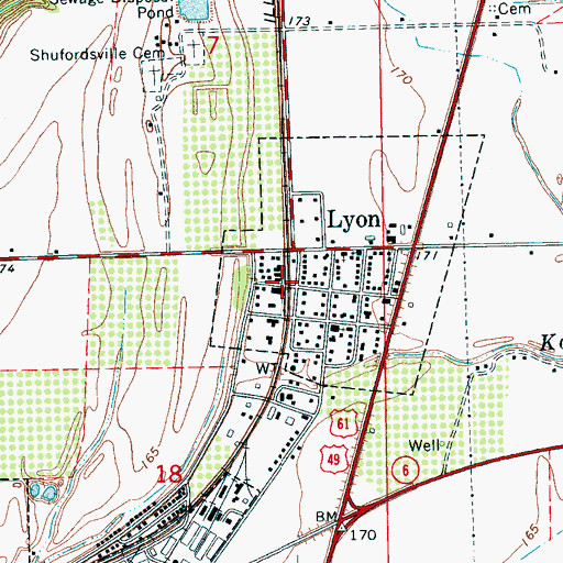Topographic Map of Lyon, MS