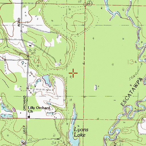 Topographic Map of Lyons Creek, MS