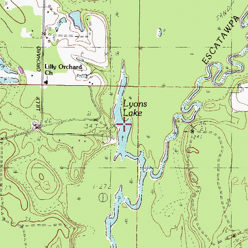 Topographic Map of Lyons Lake, MS
