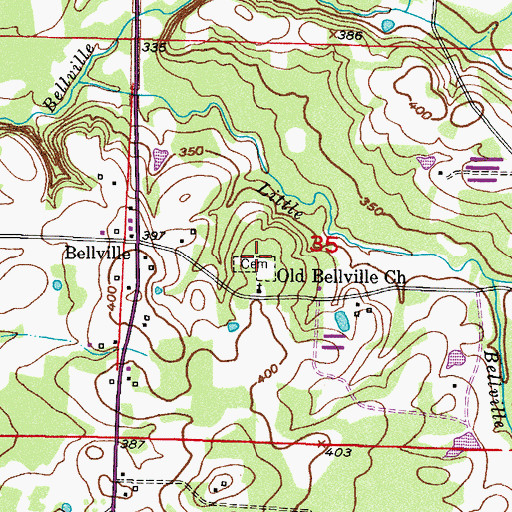 Topographic Map of Bellville Cemetery, AR