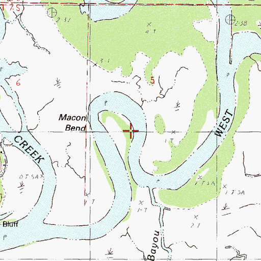 Topographic Map of Macon Bend, MS