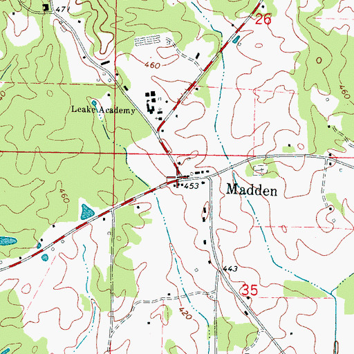 Topographic Map of Madden, MS
