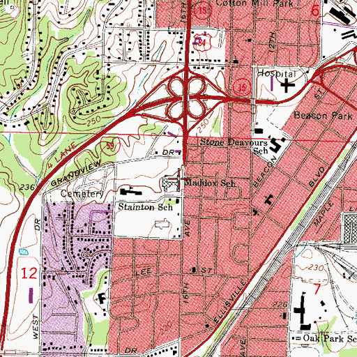 Topographic Map of Maddox School, MS