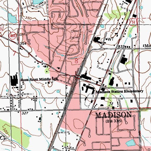 Topographic Map of Madison, MS