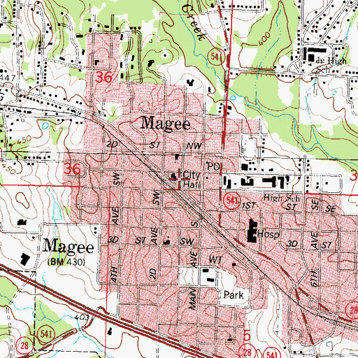 Topographic Map of Magee, MS