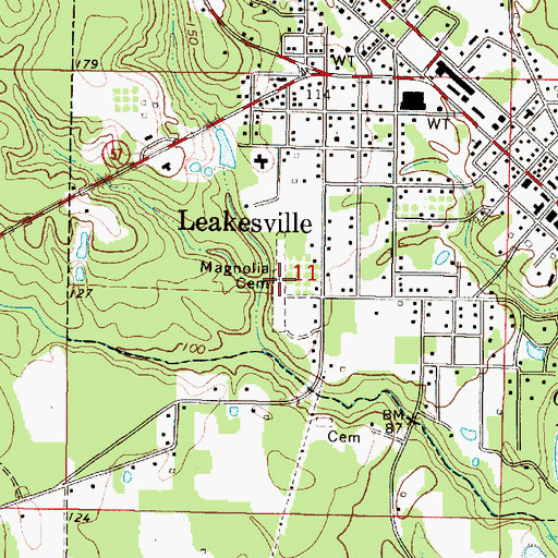 Topographic Map of Magnolia Cemetery, MS