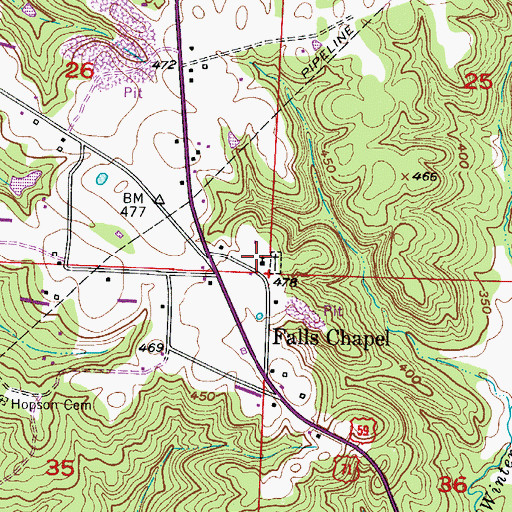 Topographic Map of Falls Chapel Cumberland Presbyterian Church, AR