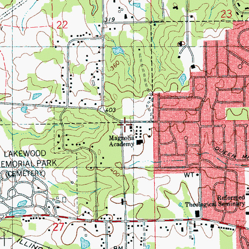 Topographic Map of Magnolia School, MS