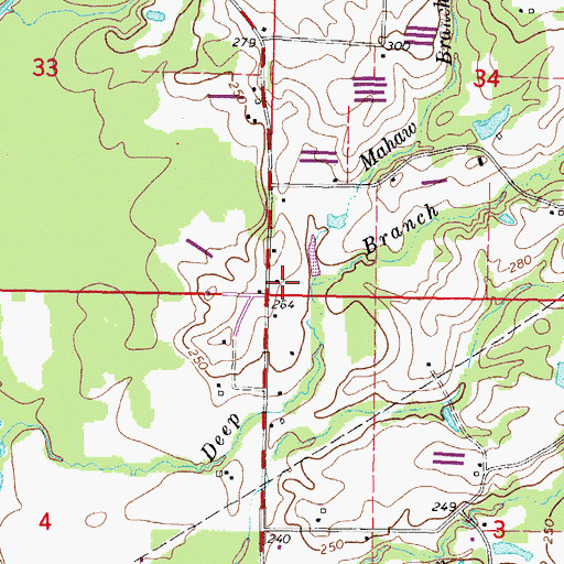 Topographic Map of Mahaw Branch, MS
