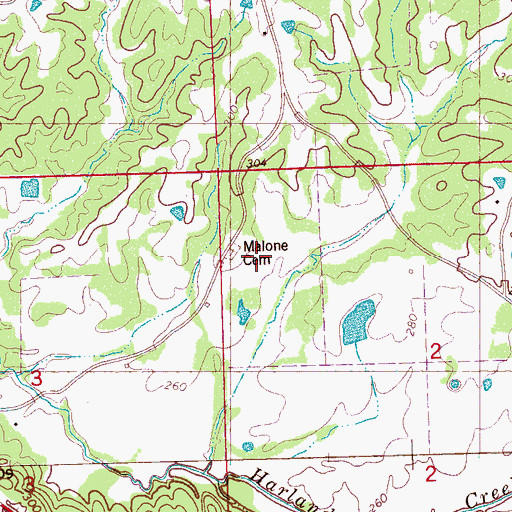 Topographic Map of Malone Cemetery, MS