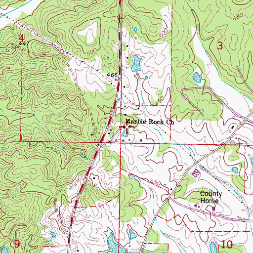 Topographic Map of Marvel Rock Baptist Church, MS