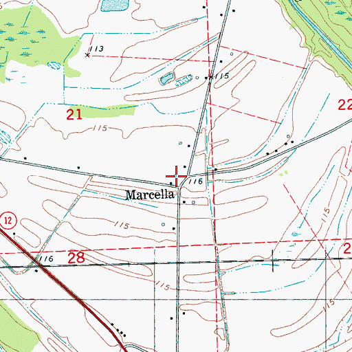 Topographic Map of Marcella, MS