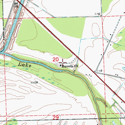 Topographic Map of Marcella Cemetery, MS
