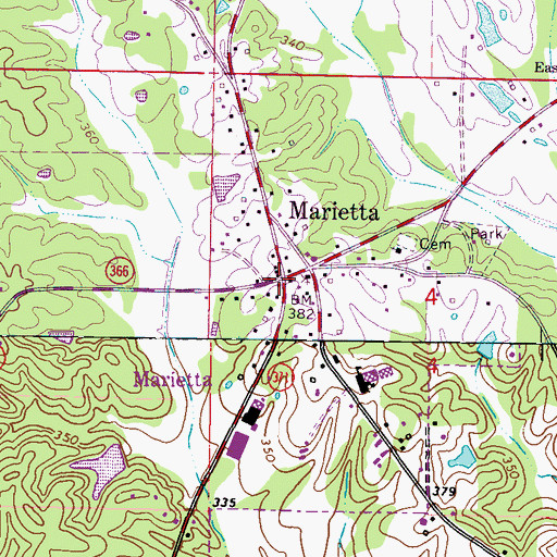 Topographic Map of Marietta, MS