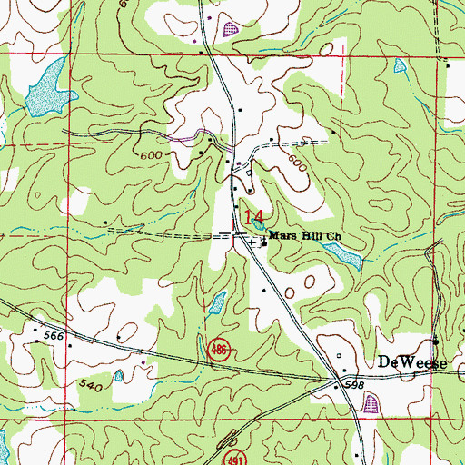 Topographic Map of Mars Hill Church, MS