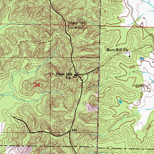 Topographic Map of Mars Hill Church, MS