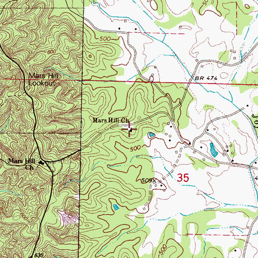 Topographic Map of Mars Hill Church, MS
