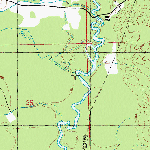 Topographic Map of Mart Branch, MS