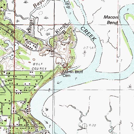 Topographic Map of Martin Bluff Cemetery, MS