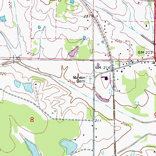 Topographic Map of Martin Cemetery, MS