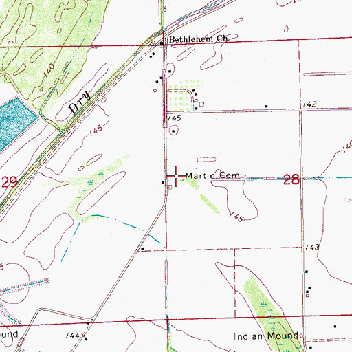 Topographic Map of Martin Cemetery, MS